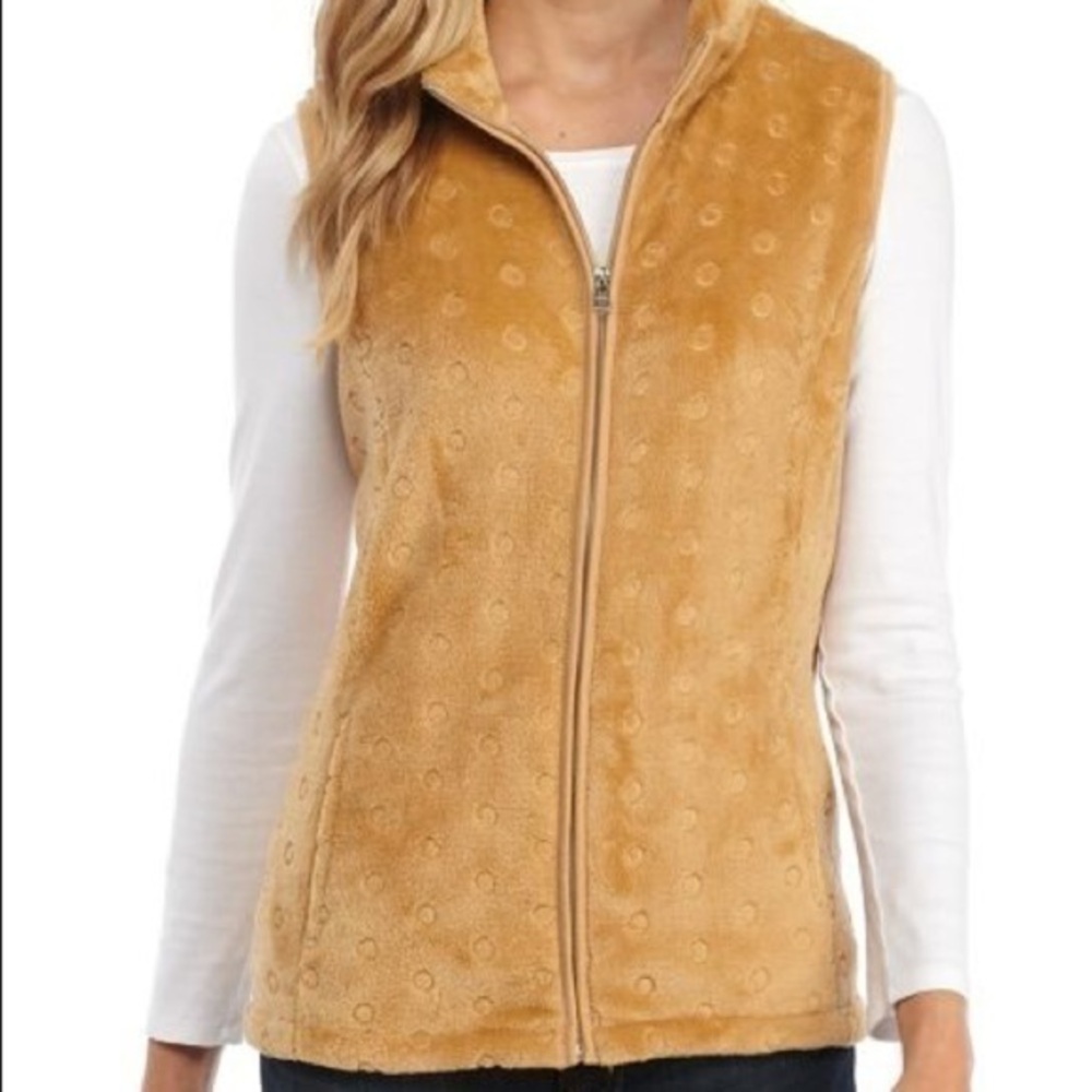 KIM ROGERS tan embossed fleece vest